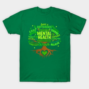 Mental Health Awareness Tree, Grreen Ribbon T-Shirt